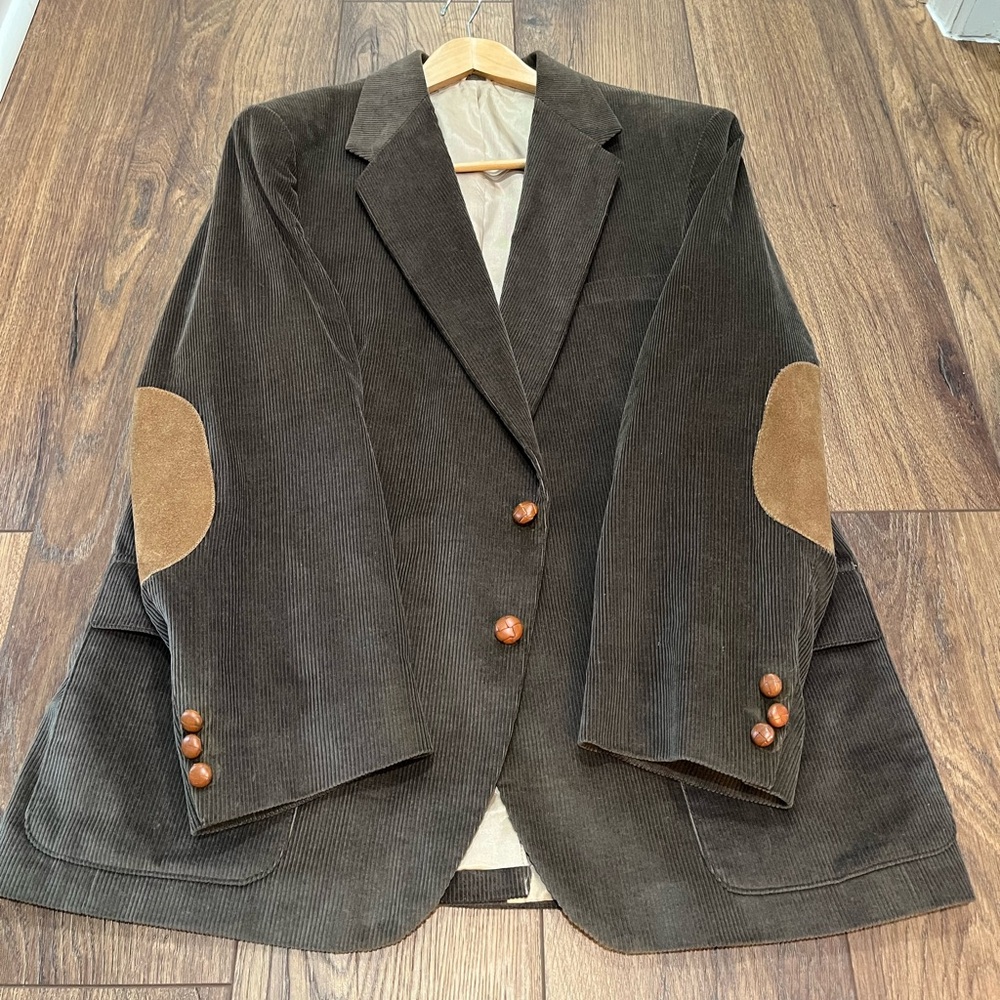 VTG WFF By Farah Brown Corduroy Blazer Mens 2 Button Suede‎ Elbow Patch 46R